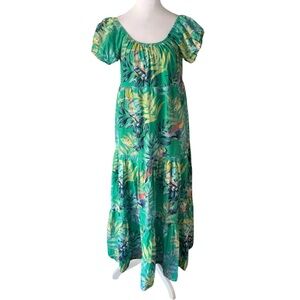 Anthropologie Maeve Women’s XS Tropical Floral Green Puff Sleeve Maxi Dress